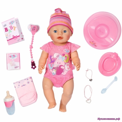 Baby born - Кукла в розовом комбинезоне с зайкой и полосатом чепчике
