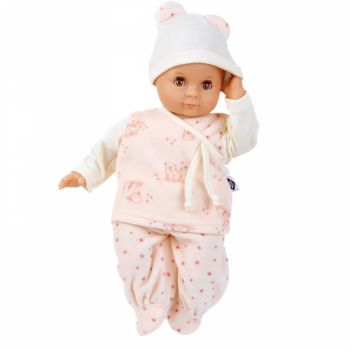 Кукла беби в плюшевой пижаме и белом чепчике (32 см)